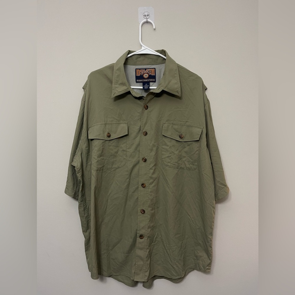Duluth Trading Co Shirt Mens Green Button Down Short Sleeve XL Polyester